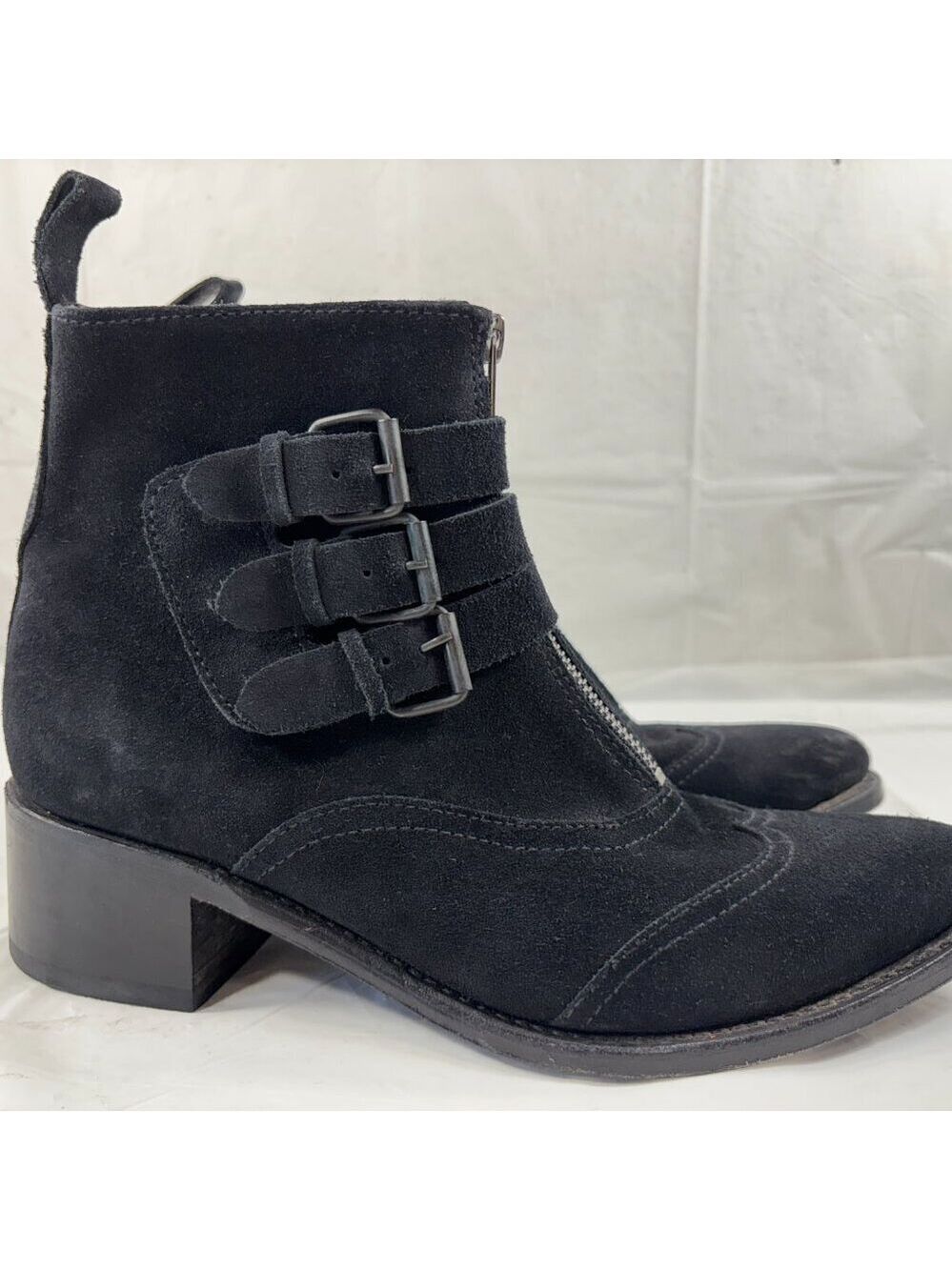 Sendra Black Suede triple Buckle Strap Biker Leather Boots Made in Spain